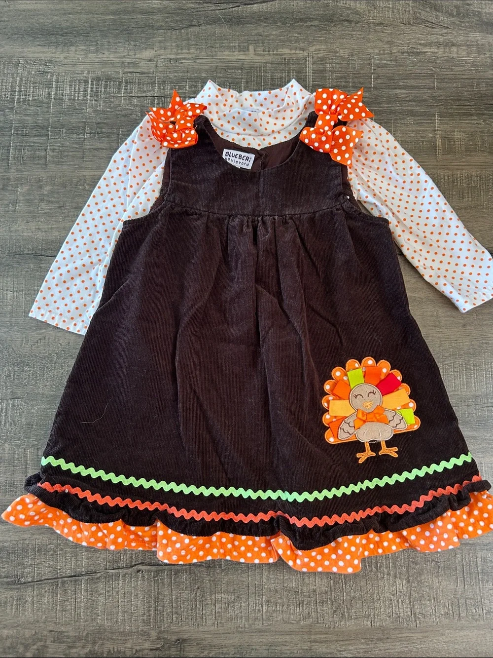 Blueberi Boulevard Brown & Orange Polka Dot Turkey Layered Dress
